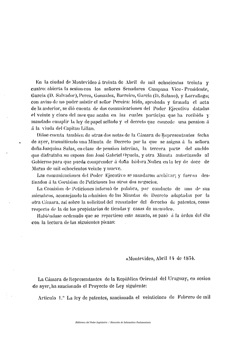 DIARIO DE SESIONES DE LA CAMARA DE SENADORES del 30/04/1834